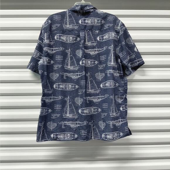 Chaps Ralph Lauren Men Shirt XXL Blue Nautical Print Casual Short Sleeve Preppy - Picture 2 of 7